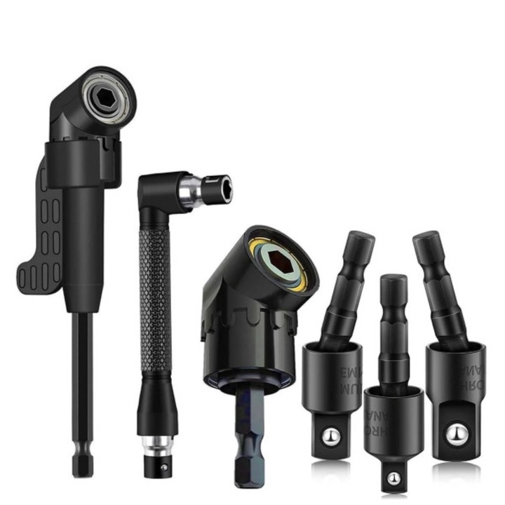 Adaptor bormasina, set 6 bucati, cu unghi drept, ajunge in spatii inguste cu atasamente in unghi, compatibil cu bormasini si unelte manuale, constructie metalica durabila, maner antiderapant - EZADAPT VIXSON®