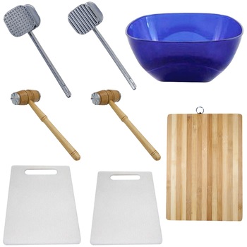 Pachet - 2 x Batator din lemn pentru carne + 2 x Ciocan snitele + Bol patrat din plastic, 5L + Tocator mic din plastic, 33.5X20cm + Tocator mare din plastic, 37.5X23.5cm + Tocator lemn pentru bucatarie, 30cmx20cm Pachet - 2 x Batator din lemn pentru carne + 2 x Ciocan snitele + Bol patrat din plastic, 5L + Tocator mic din plastic, 33.5X20cm + Tocator mare din plastic, 37.5X23.5cm + Tocator lemn pentru bucatarie, 30cmx20cm
