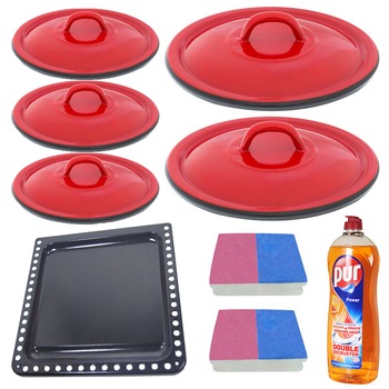 Pachet - 3 x Capac emailat, 17cm + 2 x Capac emailat, 30cm + Tava cuptor, 39cm + Detergent lichid de vase, Pur portocale si grapefruit, 750ml + 2 x Set Bureti de vase, 2buc./Set Pachet - 3 x Capac emailat, 17cm + 2 x Capac emailat, 30cm + Tava cuptor, 39cm + Detergent lichid de vase, Pur portocale si grapefruit, 750ml + 2 x Set Bureti de vase, 2buc./Set