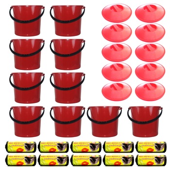 Pachet - 10 x Capac din plastic pentru galeata, 10L + 10 x Galeata din plastic, 10L + 10 x Saci menajeri, 35L Pachet - 10 x Capac din plastic pentru galeata, 10L + 10 x Galeata din plastic, 10L + 10 x Saci menajeri, 35L