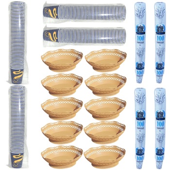 Pachet - 10 x Cos rustic, Pentru paine, 30.5 cm + 4 x Set pahare de unica folosinta, plastic, 200ml (100buc./set) + 4 x Set pahare unica folosinta pentru cafea, carton, 240ml (100buc./set) Pachet - 10 x Cos rustic, Pentru paine, 30.5 cm + 4 x Set pahare de unica folosinta, plastic, 200ml (100buc./set) + 4 x Set pahare unica folosinta pentru cafea, carton, 240ml (100buc./set)