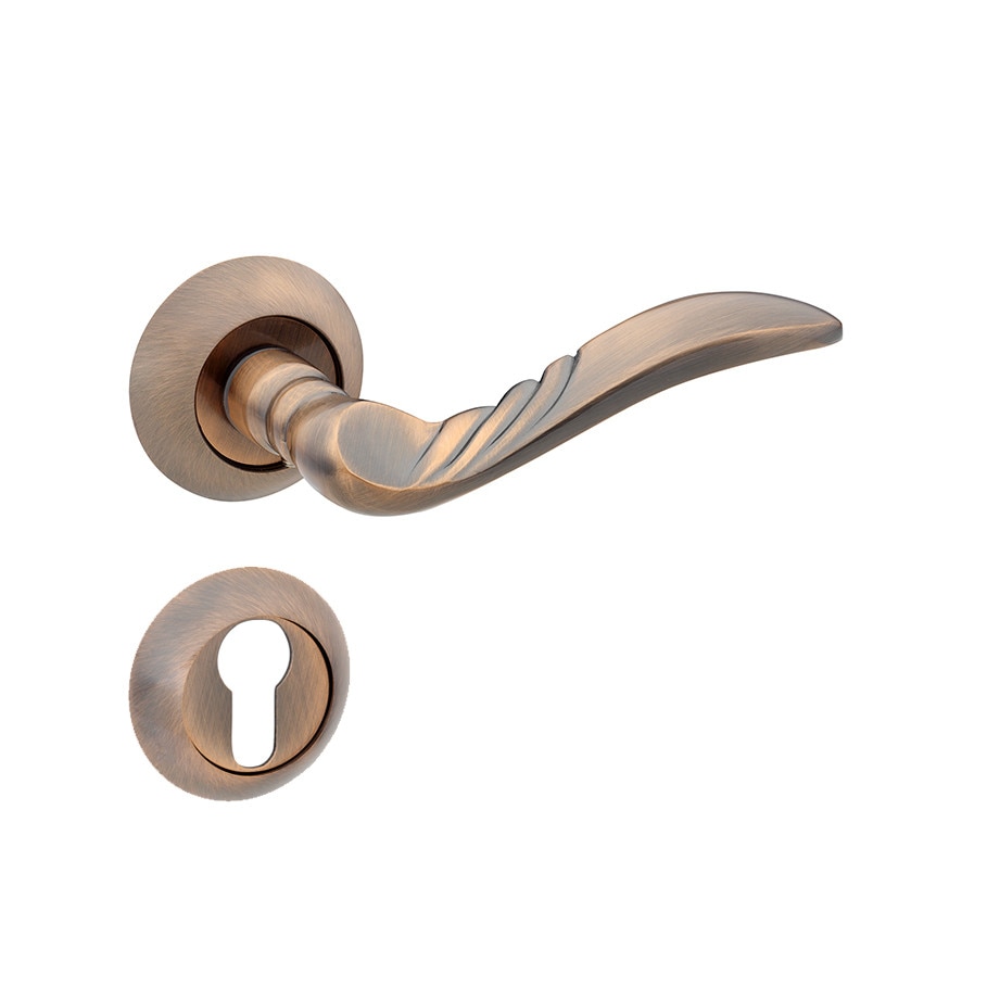 Set manere usa VENTO cu rozeta rotunda pentru cheie, cupru antic