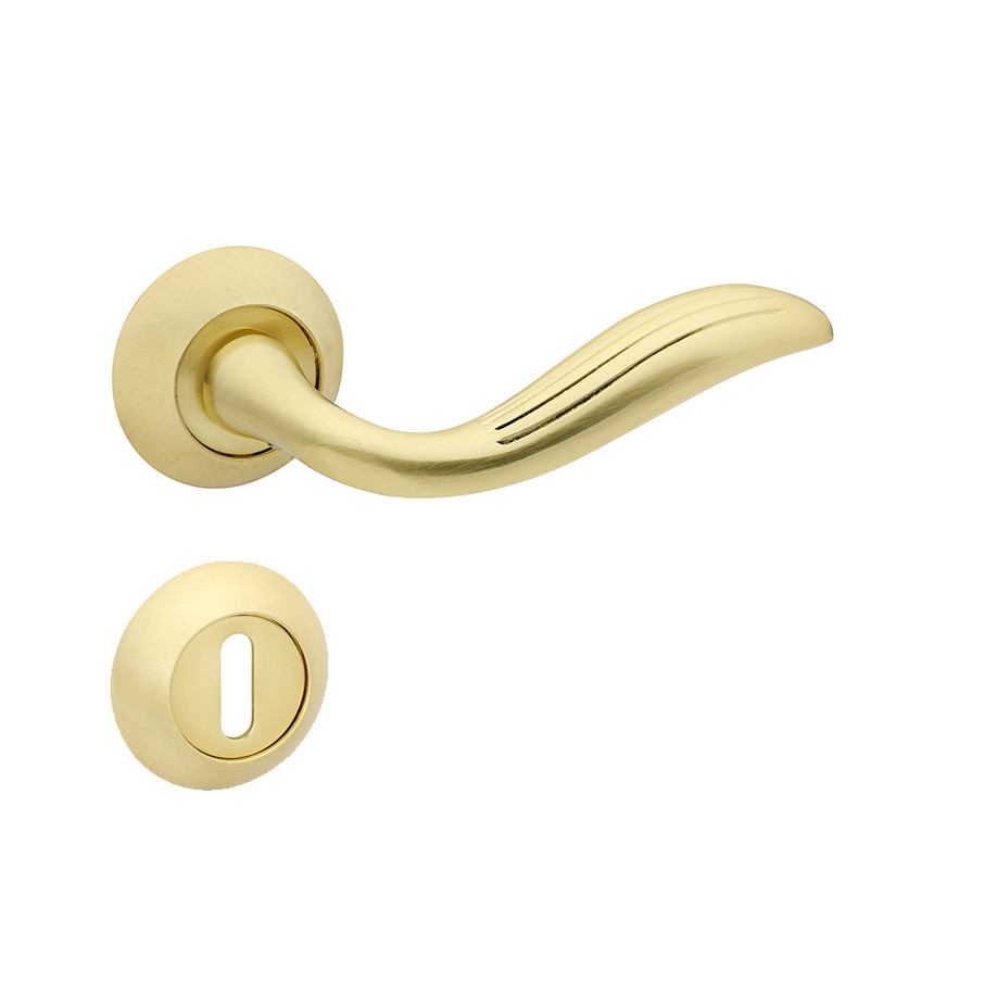 Set manere usa PASSADO cu rozeta rotunda pentru cheie, auriu satinat