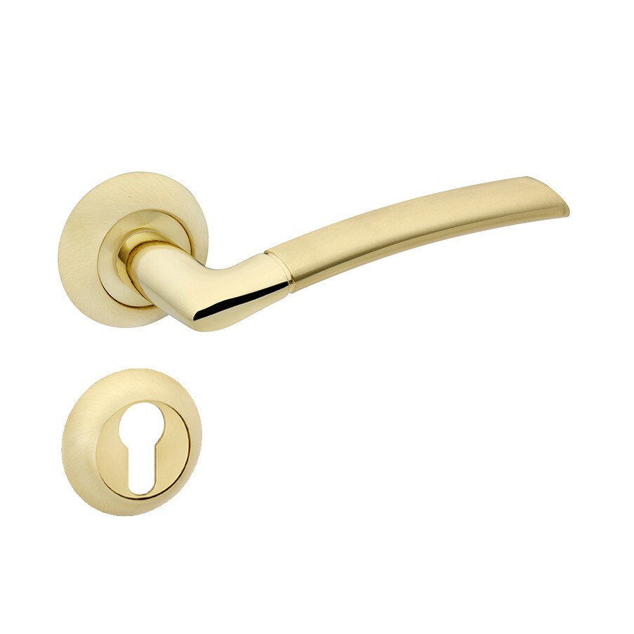 Set manere usa FINO cu rozeta rotunda pentru cheie, auriu satinat