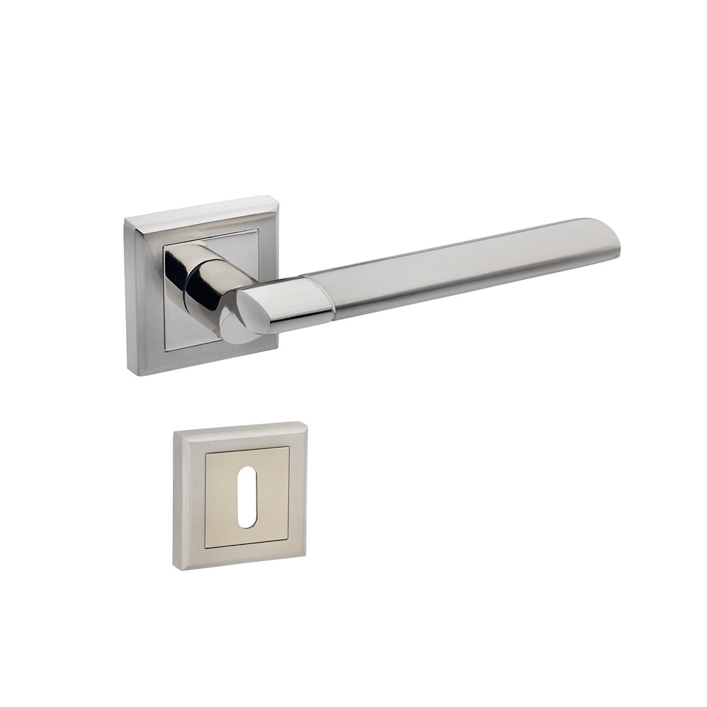 Set manere usa ELEVADO cu rozeta patrata pentru cheie, crom satinat