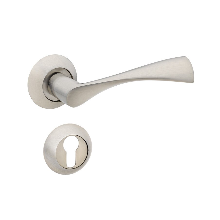 Set manere usa CLASSICO cu rozeta rotunda pentru cheie, crom satinat