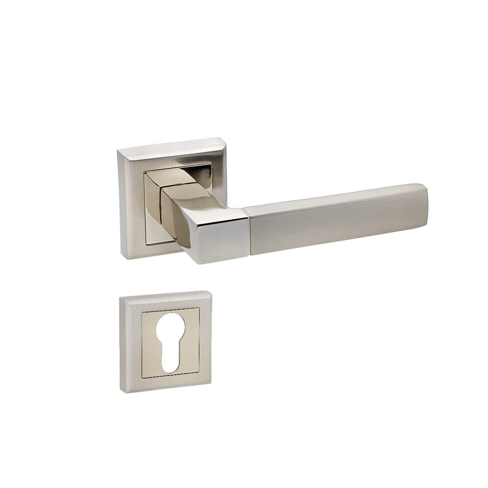 Set manere usa STRICTO cu rozeta patrata pentru cheie, crom satinat