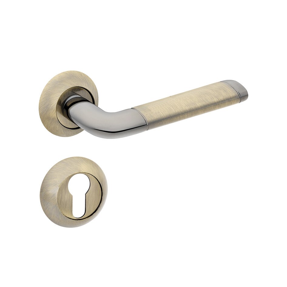 Set manere usa LINDO cu rozeta rotunda pentru cheie, bronz antic