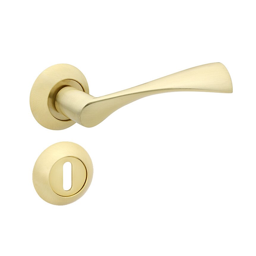 Set manere usa CLASSICO cu rozeta rotunda pentru cheie, auriu satinat