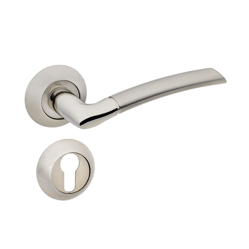 Set manere usa FINO cu rozeta rotunda pentru cheie, crom satinat