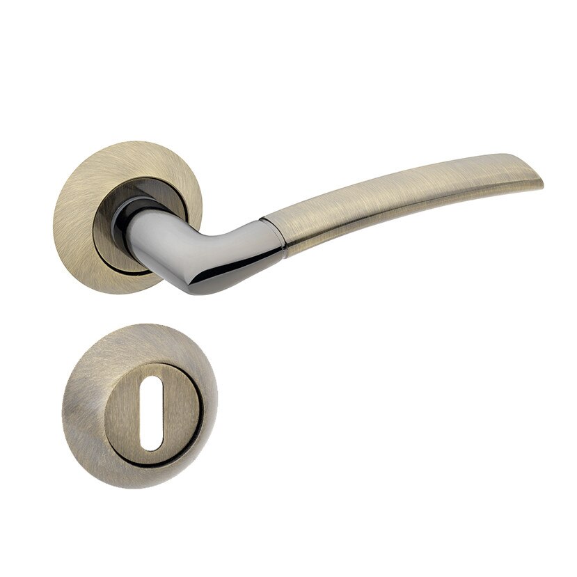 Set manere usa FINO cu rozeta rotunda pentru cheie, bronz antic