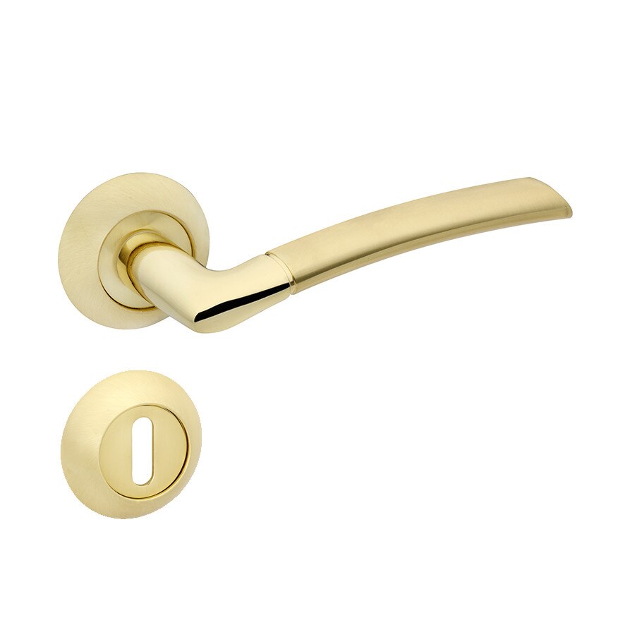 Set manere usa FINO cu rozeta rotunda pentru cheie, auriu satinat