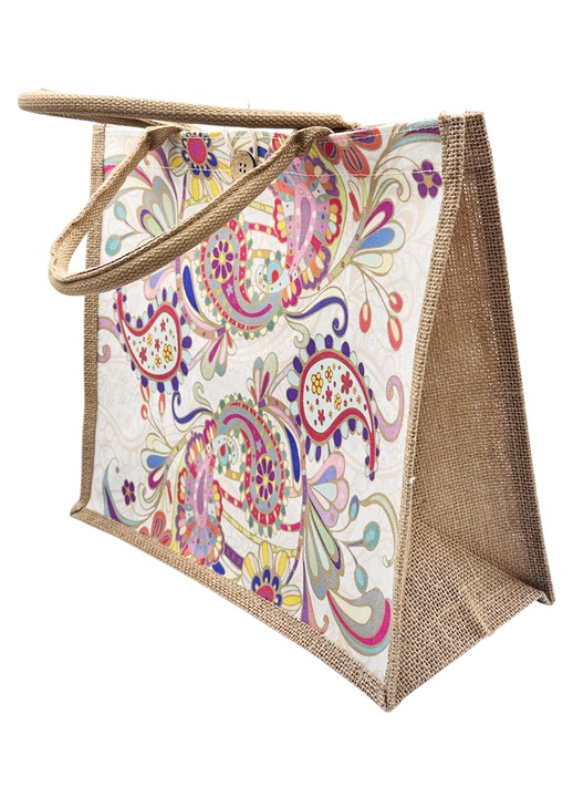 Geanta din iuta - Tote bag ORIENT, Maro/ Multicolor, 36x16x32 cm