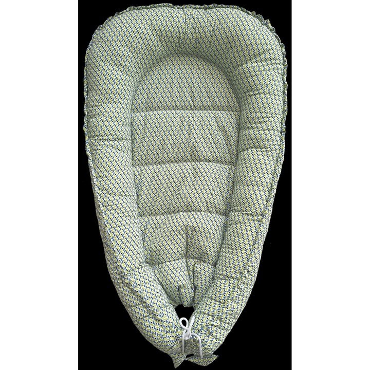 Cosulet bebe (Baby Nest) pentru dormit 90x50 cm, bumbac Oeko Tex, verde romburi, Primii Pasi