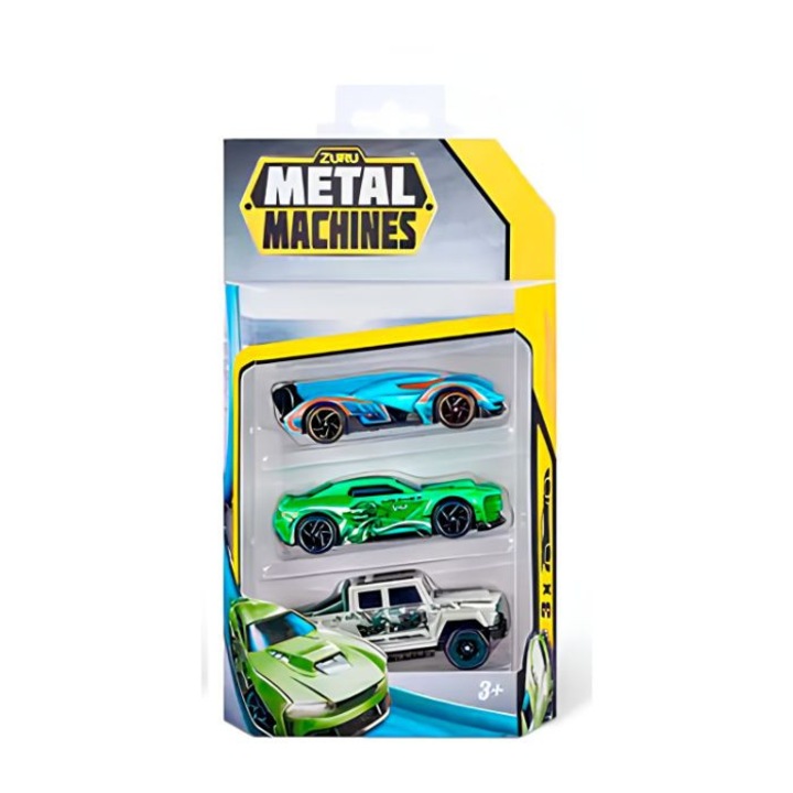 3 darabos autó szett, Metal Machines S2, fém, zöld-kék-szürke
