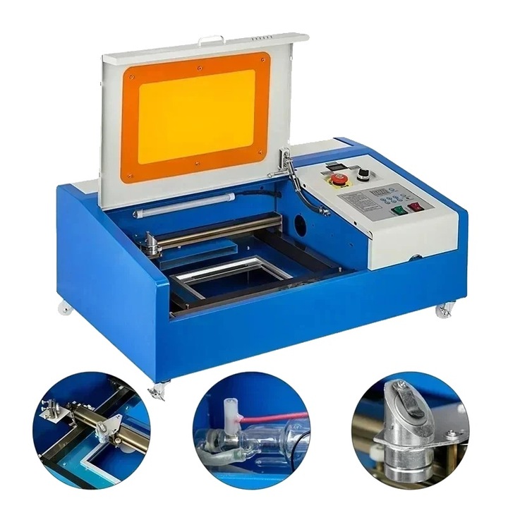 Masina de gravat laser CO2, tub gaz, 30x20cm, pas cu pas, rezistenta 0-45C