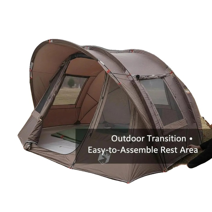 Cort trekking, rezistent, portabil, verde armata, 2 persoane, 100% poliester, 1 dormitor, 100x200cm
