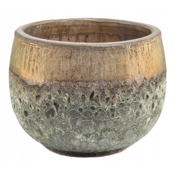 Ghiveci ceramic Polnix Vintage, rotund, auriu, 27x20cm