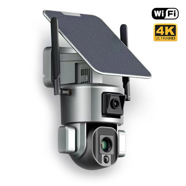 Secutek SHT-SPB5-WIFI kettős WiFi PTZ IP kamera akkumulátorral, napelem panellel