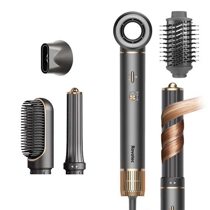 Rovotec 802A Multistyler Hajformázó, 6 az 1-ben, Coanda technológia, Hajszárító, 1300 W, 3 sebességfokozat, 4 hőmérsékletfokozat