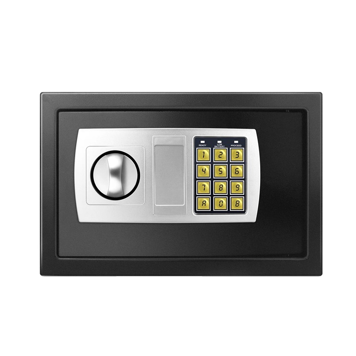 Seif solid otel 8.5L negru cu chei de urgenta