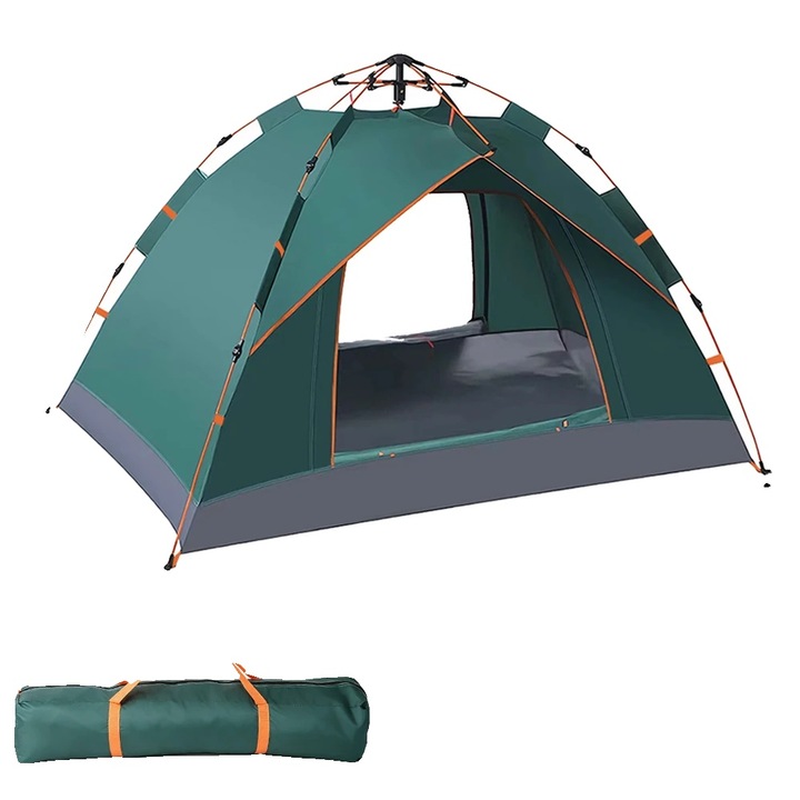 Cort camping automat, verde, 200x150x110cm, rezistent la apa si vant, pentru doua persoane