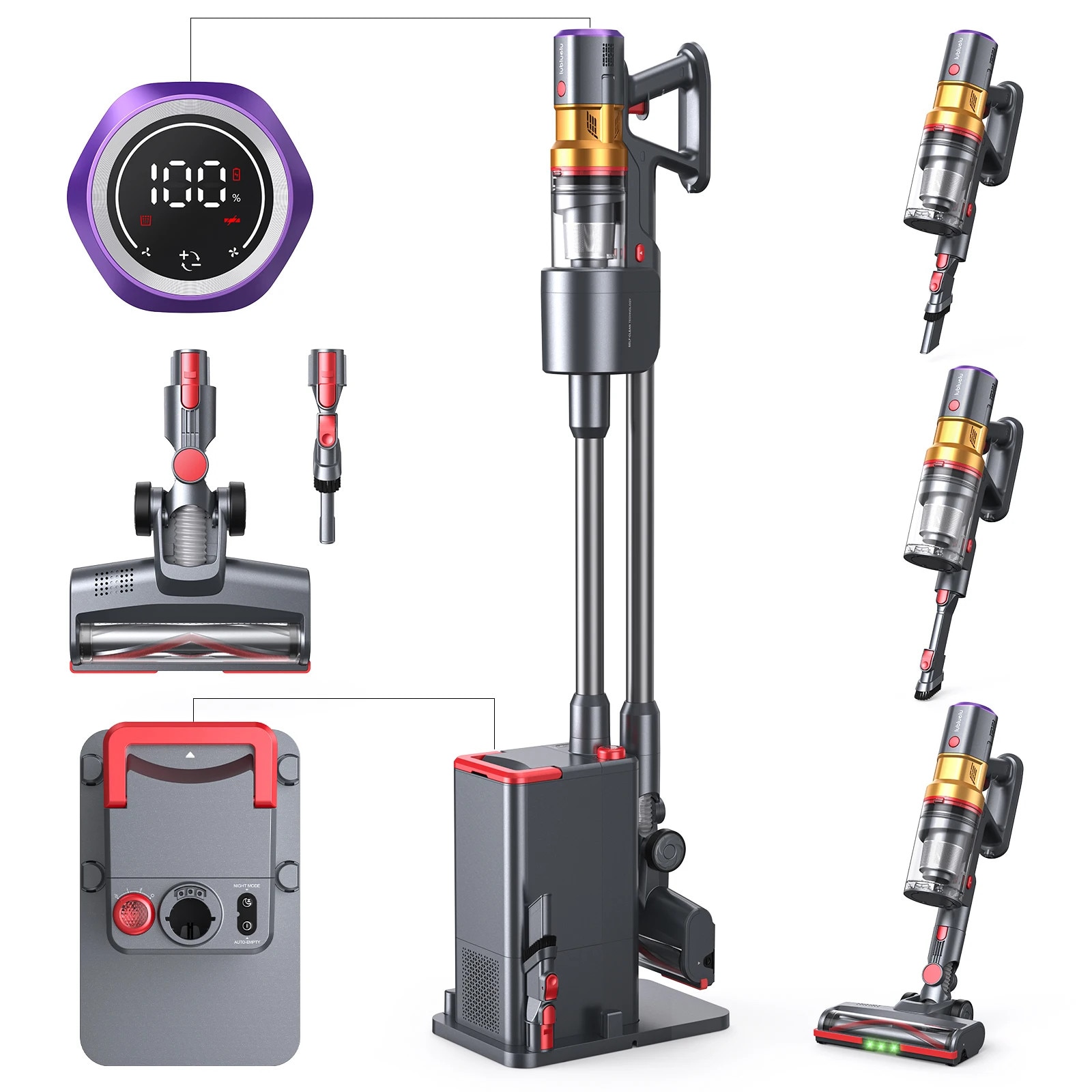 Aspirator fara fir, vertical/portabil, 400 W, filtru HEPA, ecran LCD, autonomie 1 h, perie turbo, Gri inchis