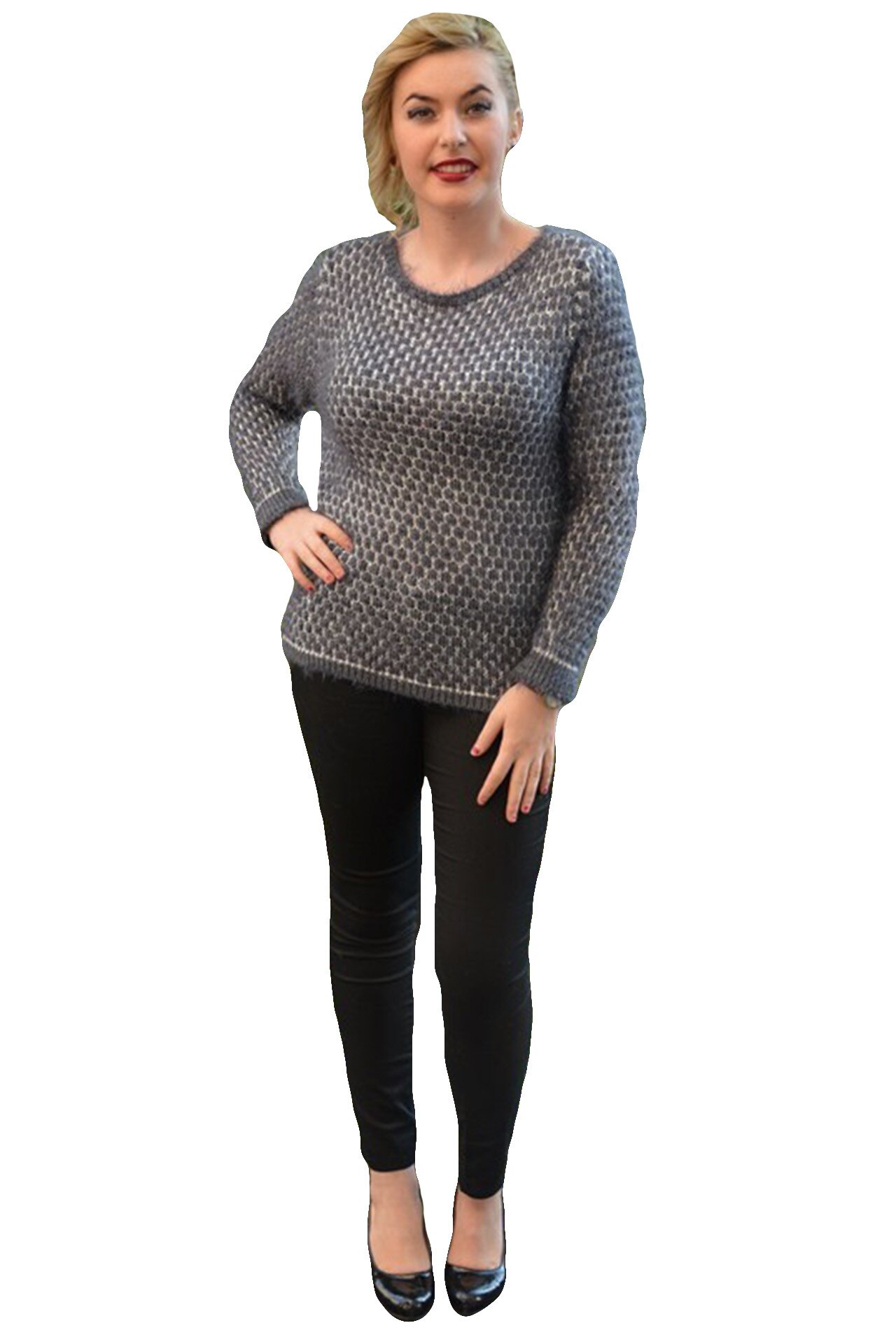 Bluza , de iarna, din material cu aspect pufos, D&J Exclusive, Gri