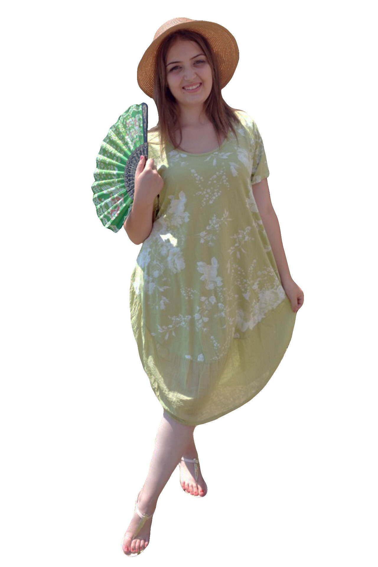Rochie vaporoasa cu maneca scurta,masura mare,D&J Exclusive, Verde deschis