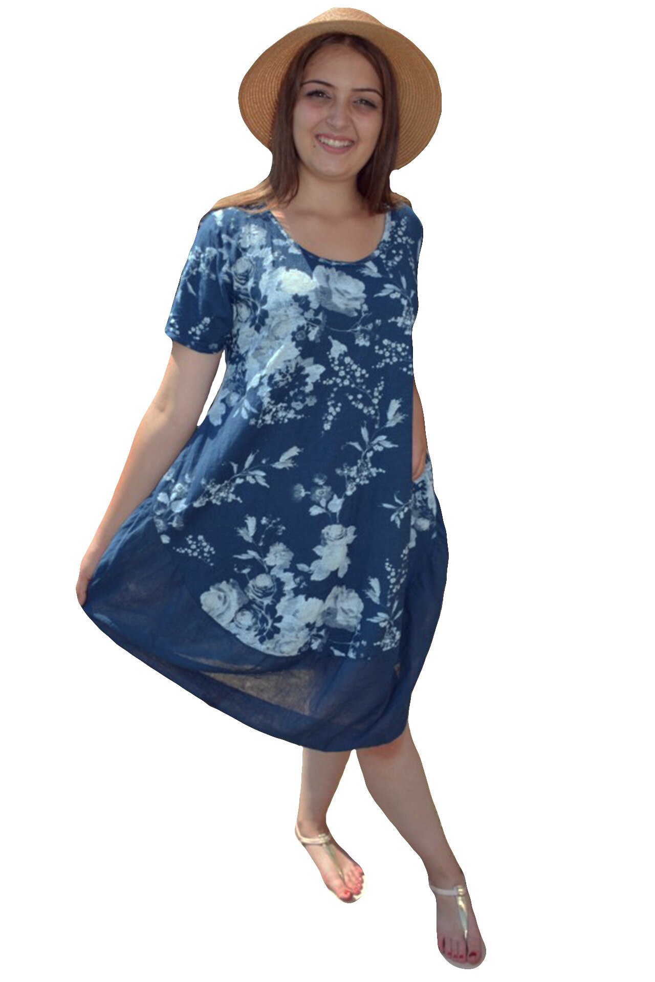 Rochie vaporoasa cu maneca scurta,masura mare,D&J Exclusive, Albastru marin