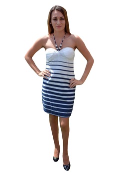 Rochie lejera cu croi in clin si maneca scurta, D&J Exclusive, Bleumarin/Alb Rochie lejera cu croi in clin si maneca scurta, D&J Exclusive, Bleumarin/Alb