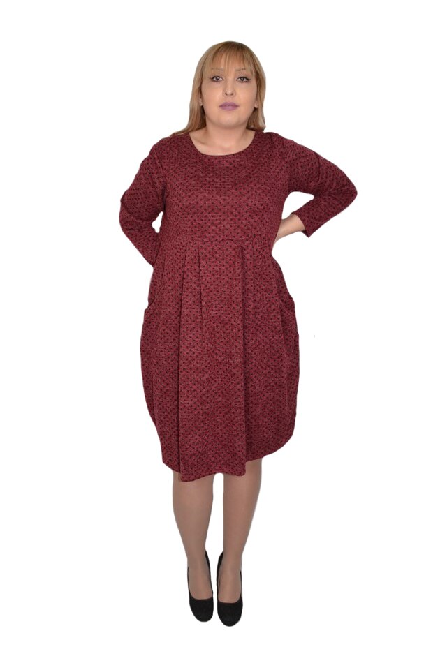 Rochie casual Anabelle tip sarafan ,imprimeu geometric,D&J Exclusive, Marsala