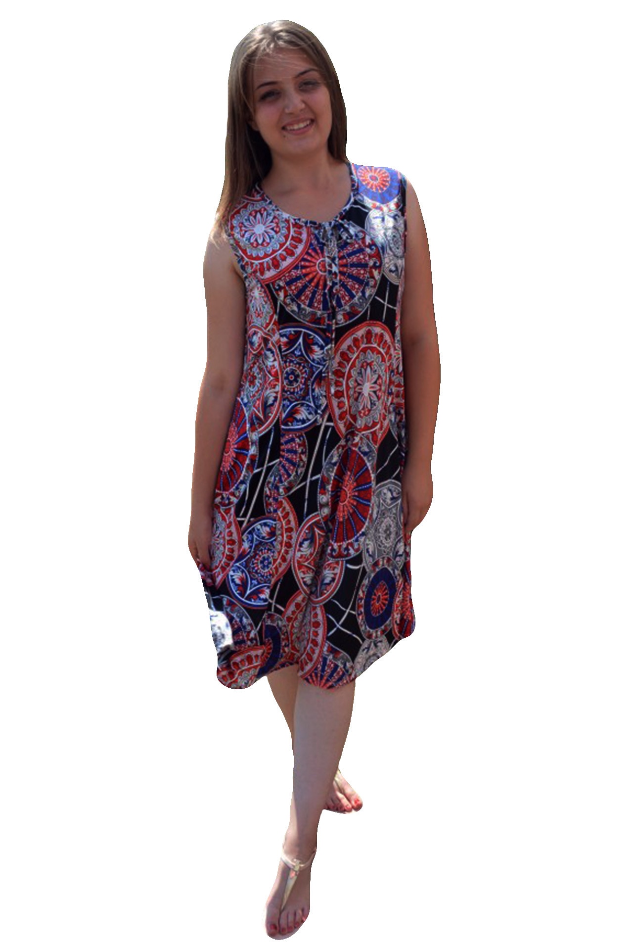 Rochie casual Anabelle tip sarafan ,imprimeu geometric,D&J Exclusive, Multicolor