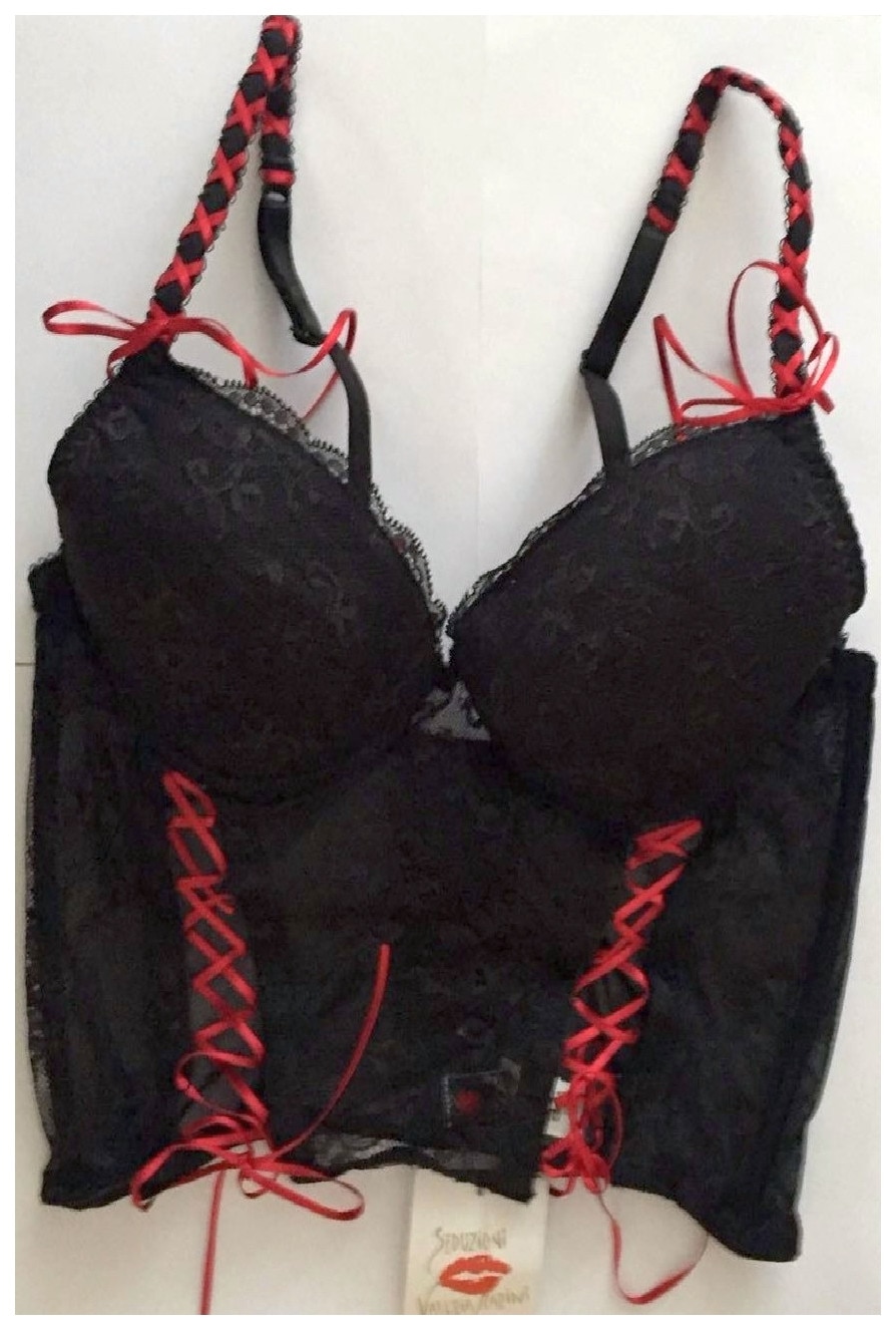 Set lenjerie intima : Valeria Marini Red Passion Corset din dantela cu  Chilot String Talia 75B - eMAG.ro