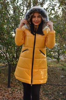 Jacheta lunga de iarna, cu gluga, blanita detasabila, D&J Exclusive, Galben Jacheta lunga de iarna, cu gluga, blanita detasabila, D&J Exclusive, Galben