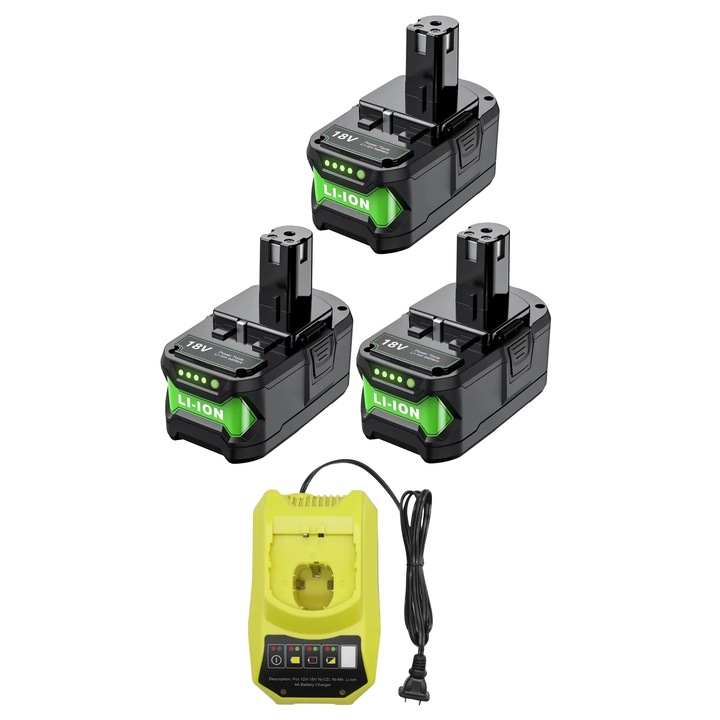 Set 3 acumulatori reincarcabili 9500mAh 18V cu incarcator