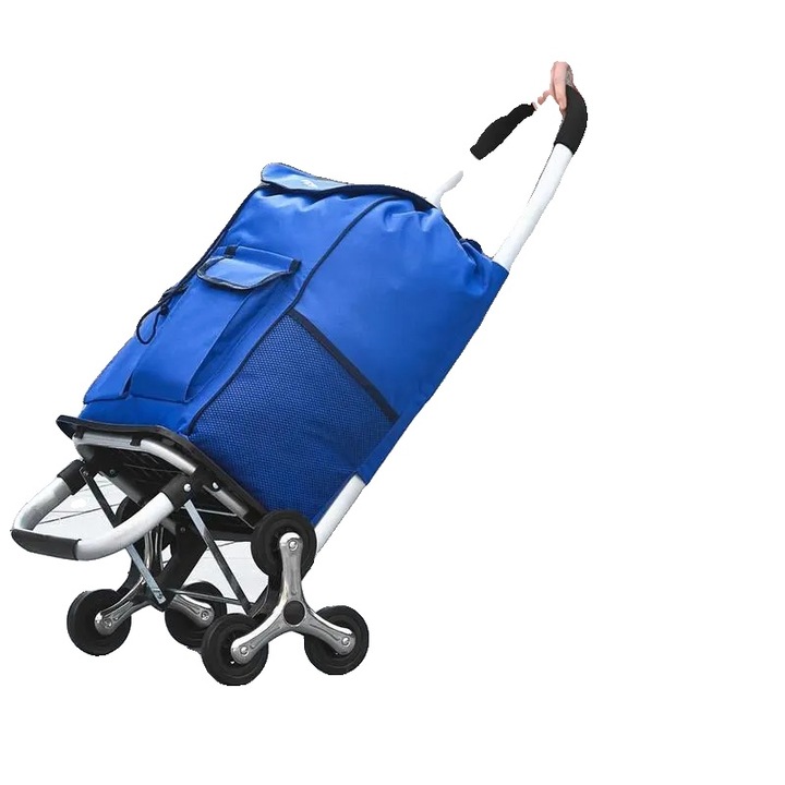Carucior cumparaturi pliabil, 6 roti, albastru, 36L