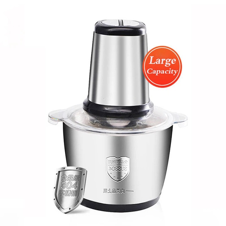 Електрическа месомелачка, 250W, купа от неръждаема стомана 2L, 2 скорости, за месо и зеленчуци, черна