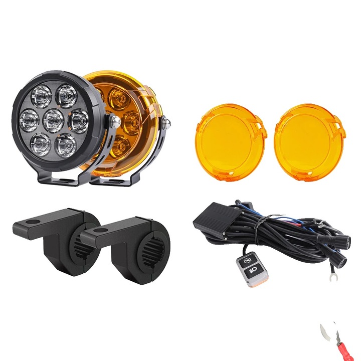 Proiector LED universal motocicleta, aluminiu, rezistent apa si praf, 12V-60V, D043FW cablu suport