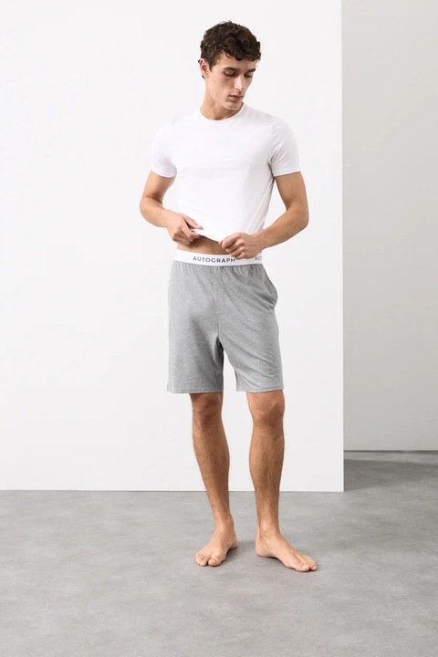 Marks & Spencer, Pantaloni sccurti de pijama din amestec de modal si bumbac, Gri deschis