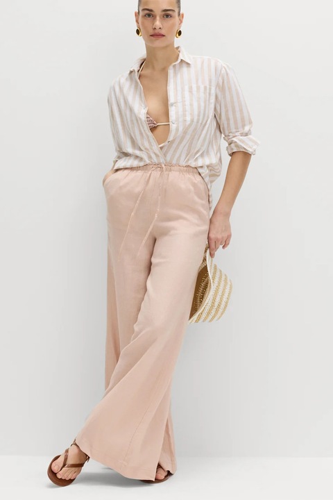 Marks & Spencer, Pantaloni din in cu croiala ampla, Nude rose