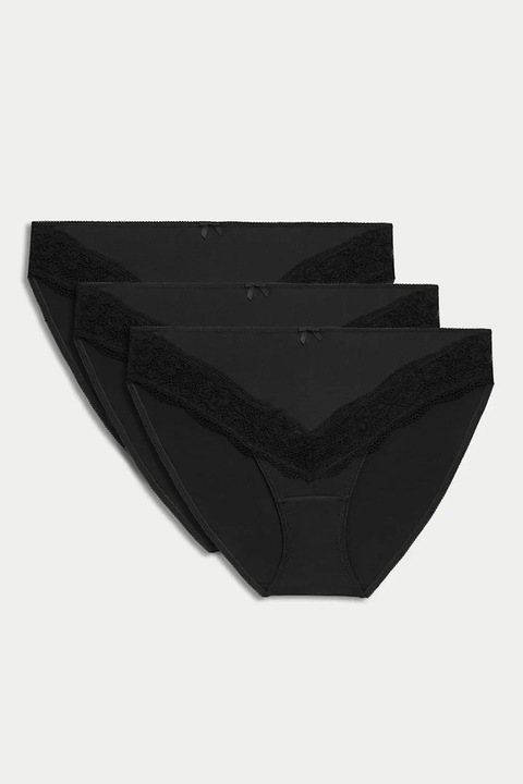 Marks & Spencer, Set de chiloti hipster cu insertii din dantela - 3 perechi, Negru