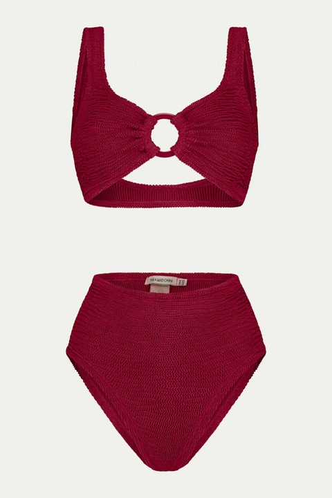 Paramidonna, Kétrészes fürdőruha kivágással, Sötétpiros, One Size