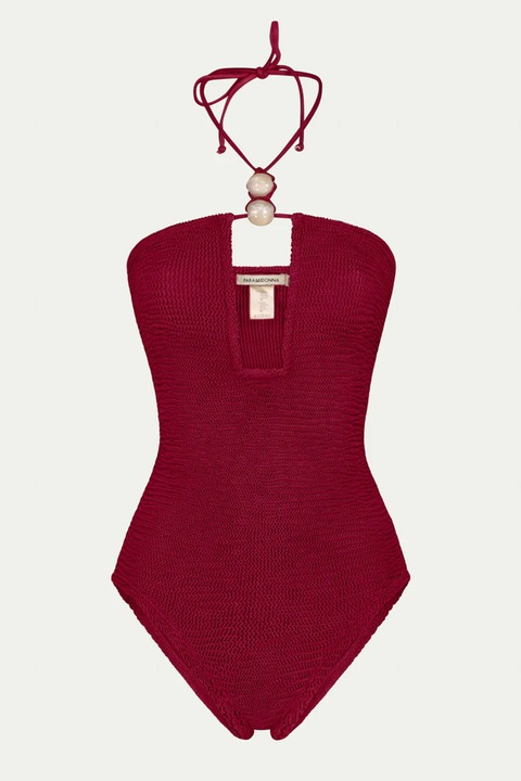 Paramidonna, Egyrészes fürdőruha nyakba akasztós pánttal, Sötétpiros, One Size