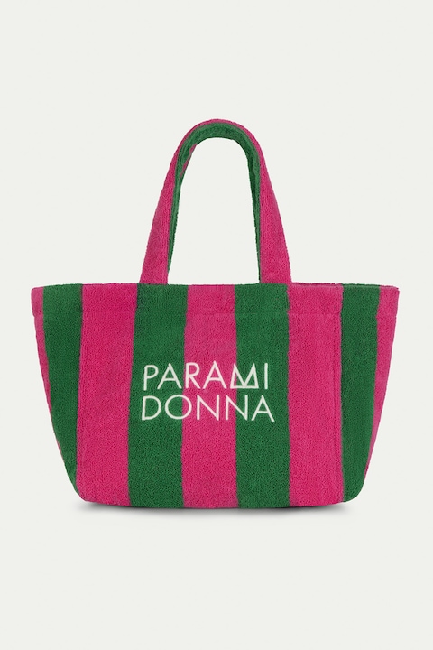Paramidonna, Памучна плажна чанта на райе, Зелен, Фуксия