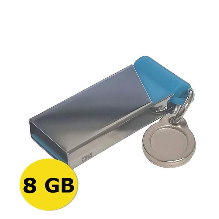 Stick Memorie USB Metalic 8 GB SIKS, Cu Mufa USB 3.0, Pentru Transfer Muzica Sau Fisiere Calculator, Laptop, Navigatie, Argintiu / Albastru