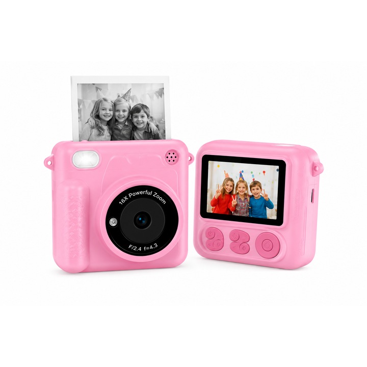 Mini fényképezőgép gyerekeknek, 48MP HD, 16X digitális zoom, 2.7K videó, ideális nyaraláshoz és ajándéknak, ROZ