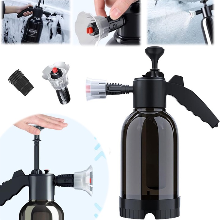 Pulverizator Cu Pompa De Presiune Pentru Spuma, Pistol Cu Spuma, 2L, Cu Doua Duze, Supapa De Siguranta Cu Descarcare Automata A Presiunii, Potrivita Pentru Masini, Ingrijirea Animalelor De Companie