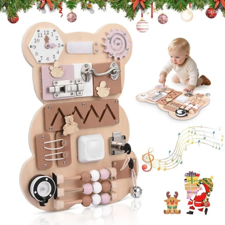 Montessori játék 12 az 1-ben, Busy Board, fa, többszínű, 1-6 év