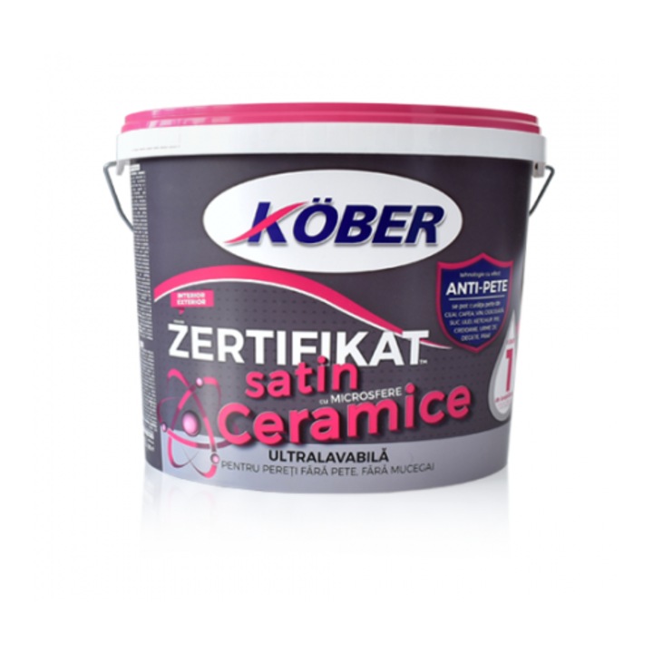 Vopsea ultralavabila satin alba Zertifikat cu microsfere ceramice, interior/exterior, 8.5 l